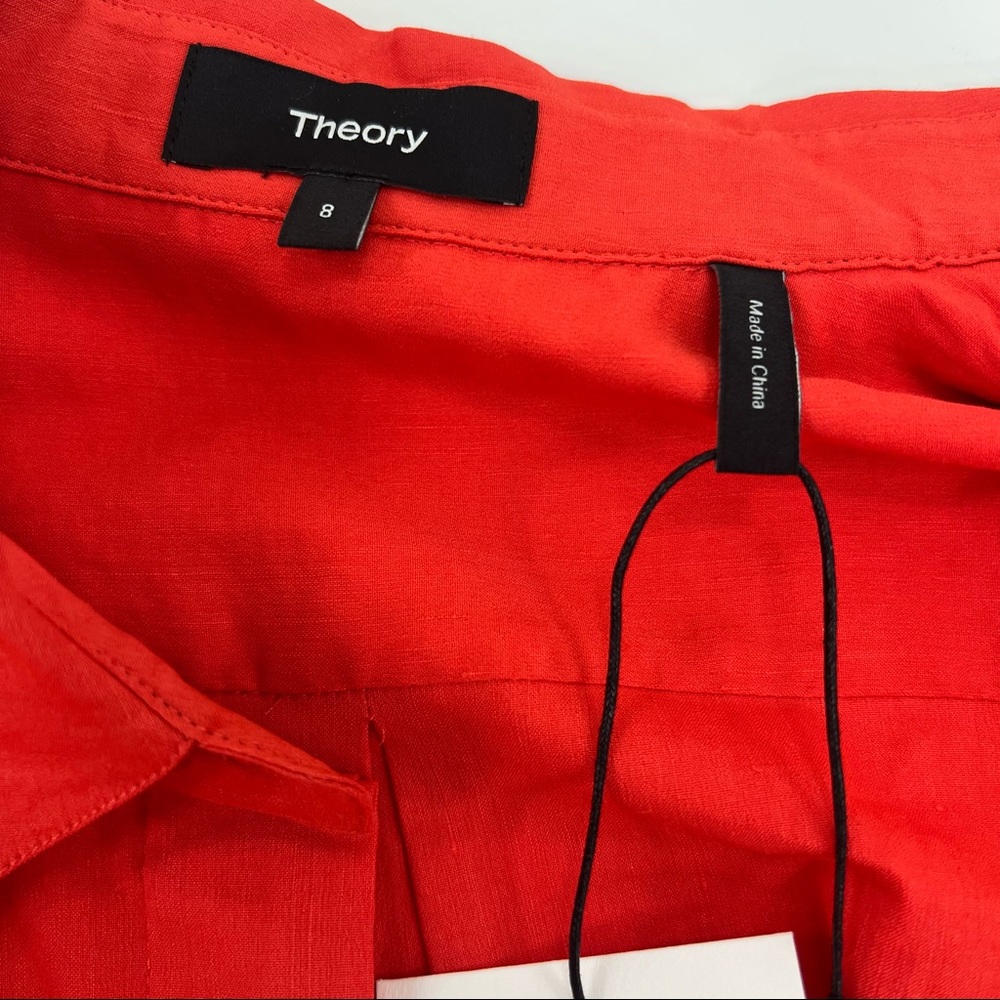 Theory Eco Crunch Belted Mini Shirtdress in Red (1/2) - Picture 9 of 11